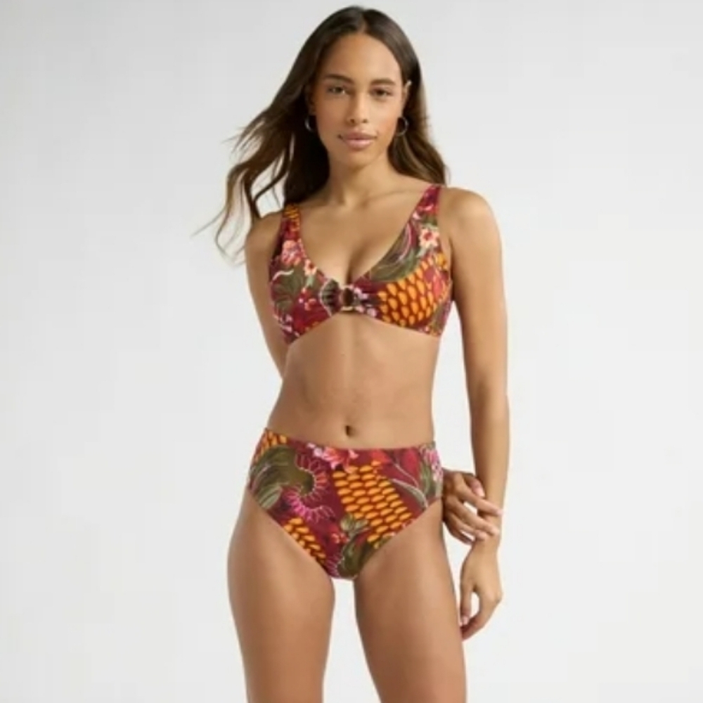 Sofia by Sofia Vergara Vibrant Tropical Cheeky Back Bikini Set Size Large BS89
